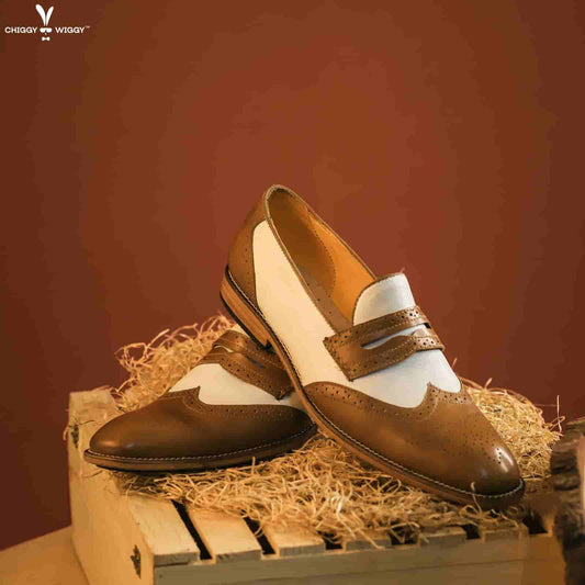 Penny loafer tan and white and lining original leather sole leather The Chiggy Wiggy
